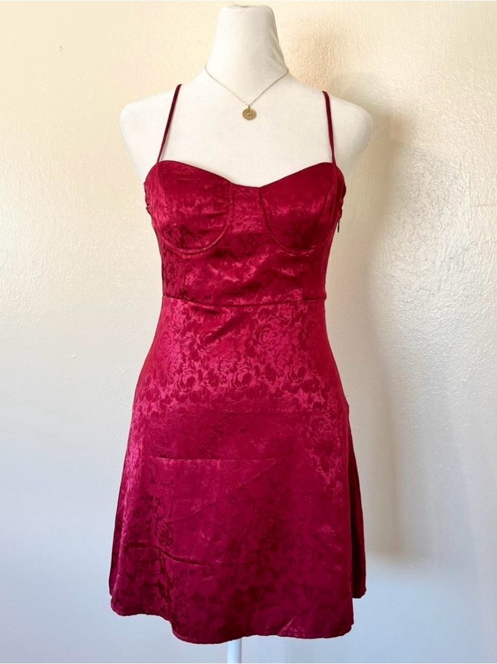 Princess Polly Wine Red Satin Jacquard Mini Dress